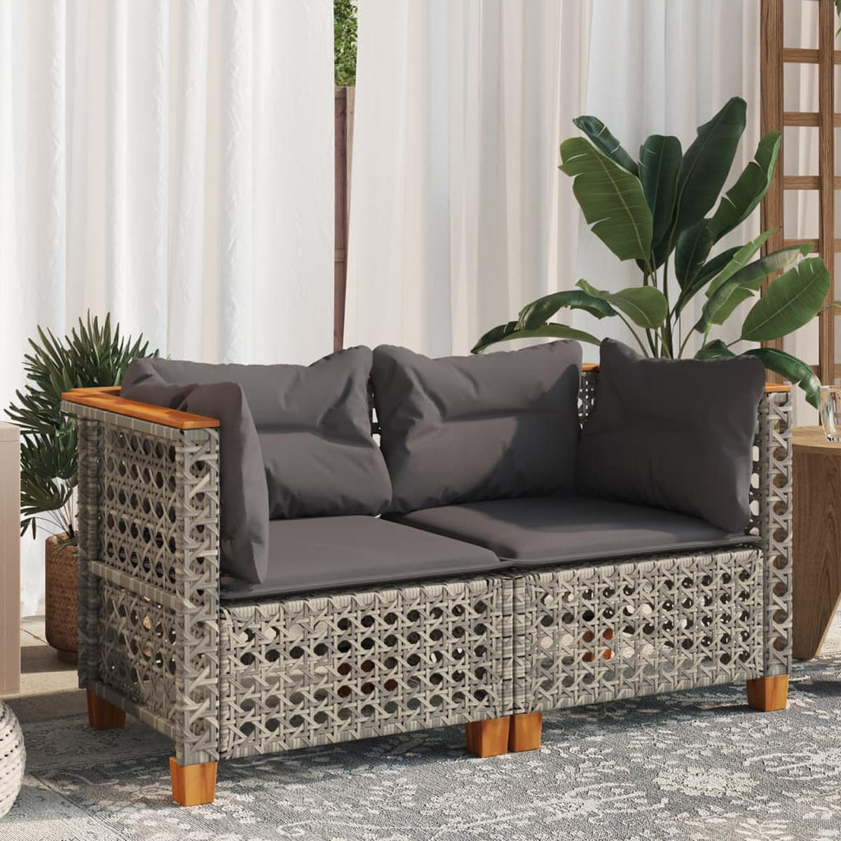 GARTENSOFA ZYLOE 127/62/63.5 cm （2-SITZER） - Grau, Holz (127/62/63.5cm) - ZMH