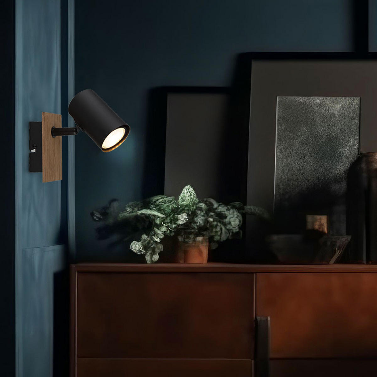 WANDLEUCHTE Holzoptik Schwarz beweglicher Spot - Schwarz, Metall (6/13.4/15.1cm) - Globo Lighting