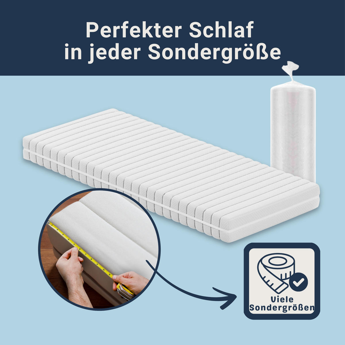 BETTEN-ABC KSP-Spezial Die Sondermaß-Matratze mit 7 Zonen, ideal für Wohnwagen und Wohnmobile, Größe: 180x220, Härtegrad: H2 - Weiß, Textil (180/220cm) - Betten-ABC