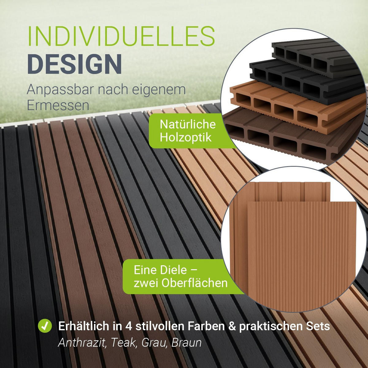 TERRASSENDIELEN WPC Teak 10 m² - Teakfarben, Kunststoff (220/14.6/2.5cm) - Juskys