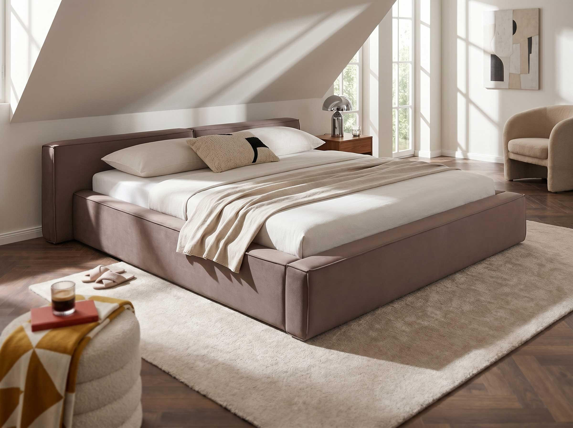POLSTERBETT Jodie XL Low Braun 180/200 cm Samt mit Bettkasten - Braun, Textil/Metall (180/200cm) - wonello