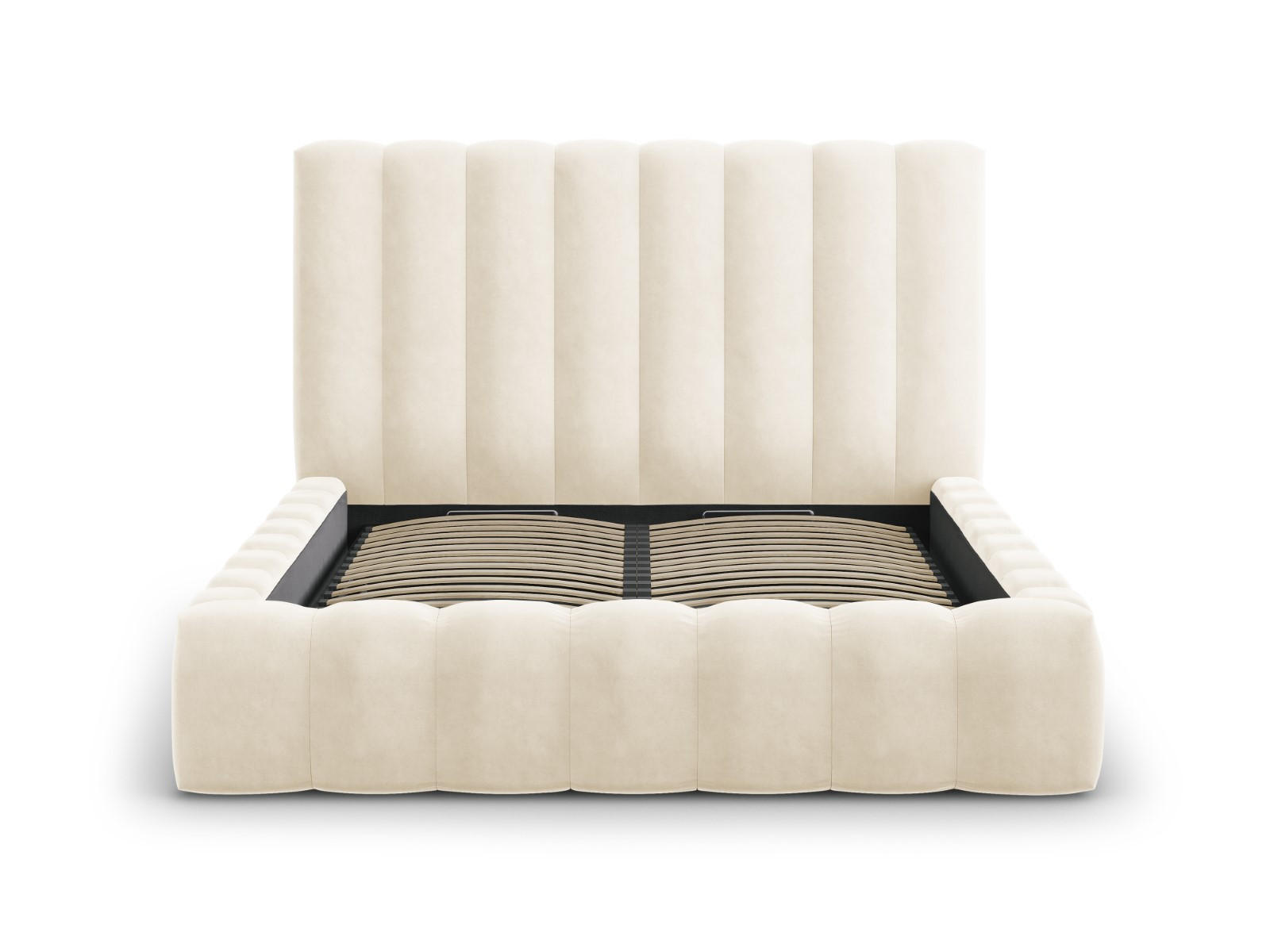 BETT mit Bettkasten und Kopfteil Kelp aus Samt leichtes beige 200x200cm - Beige, Textil (200/200cm) - Micadoni