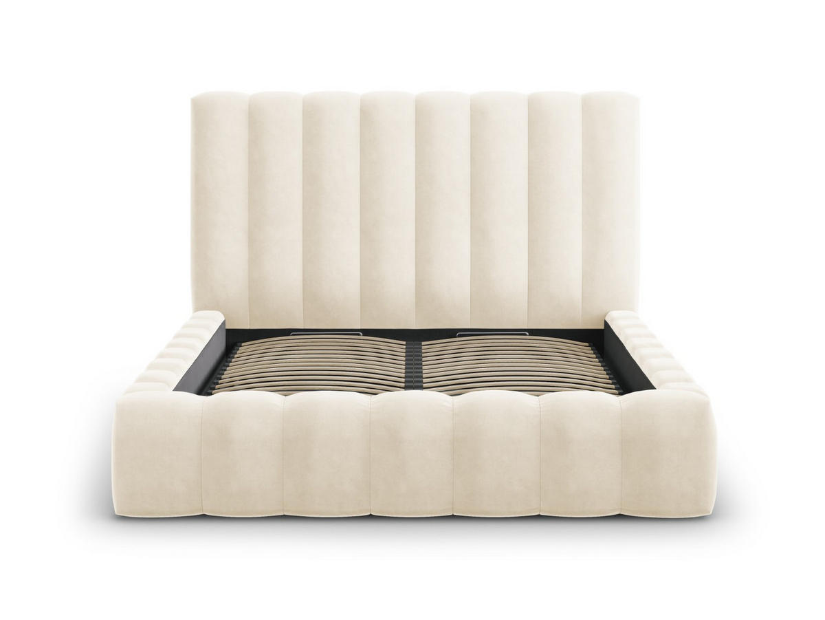 BETT mit Bettkasten und Kopfteil Kelp aus Samt leichtes beige 200x200cm - Beige, Textil (200/200cm) - Micadoni