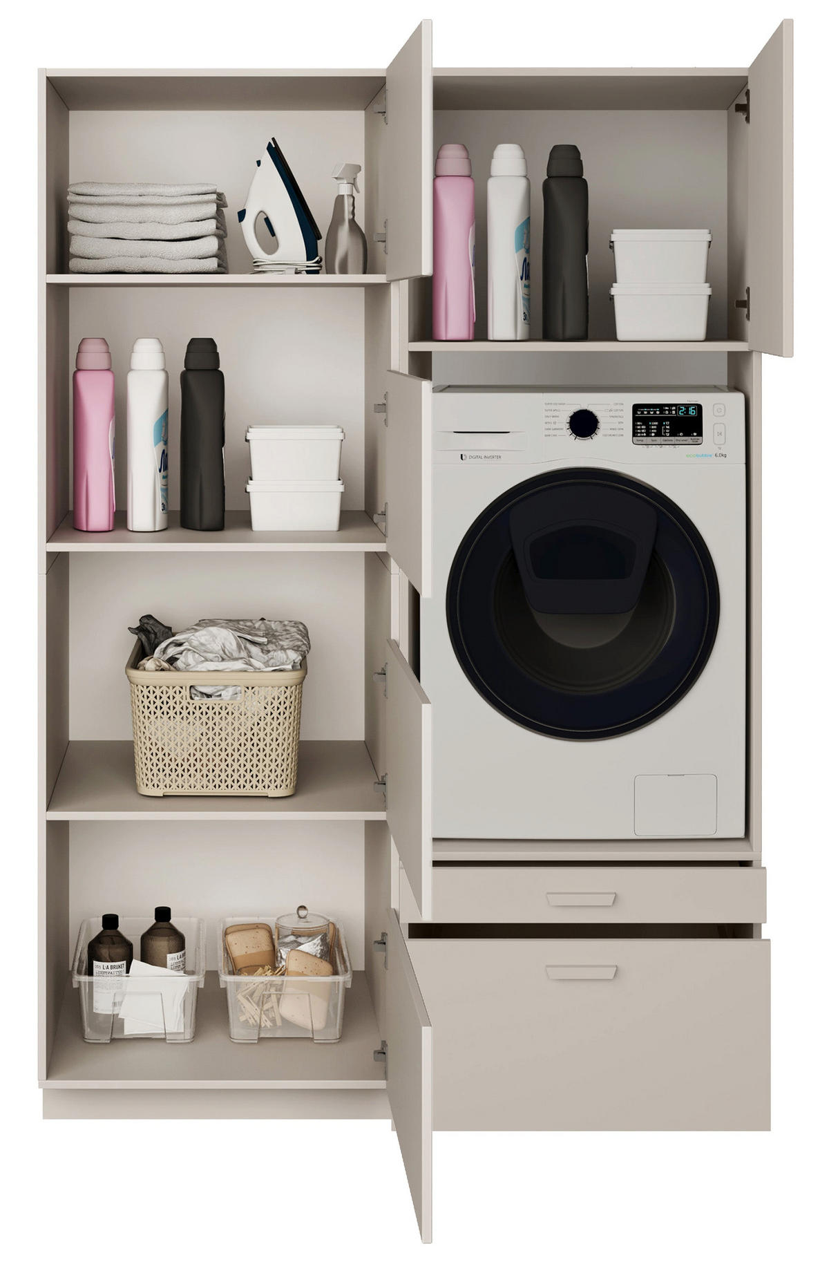 BADEZIMMERMÖBEL-SET Holv Kaschmirgrau 135 cm - Taupe, Holzwerkstoff/Metall (135/200/66cm) - Selsey