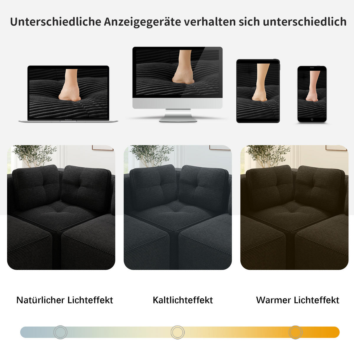 2-SITZER Sofa 208x104x69 cm aus Cordstoff rahmenlos modular, schwarz - Schwarz, Textil (104/69/208cm)