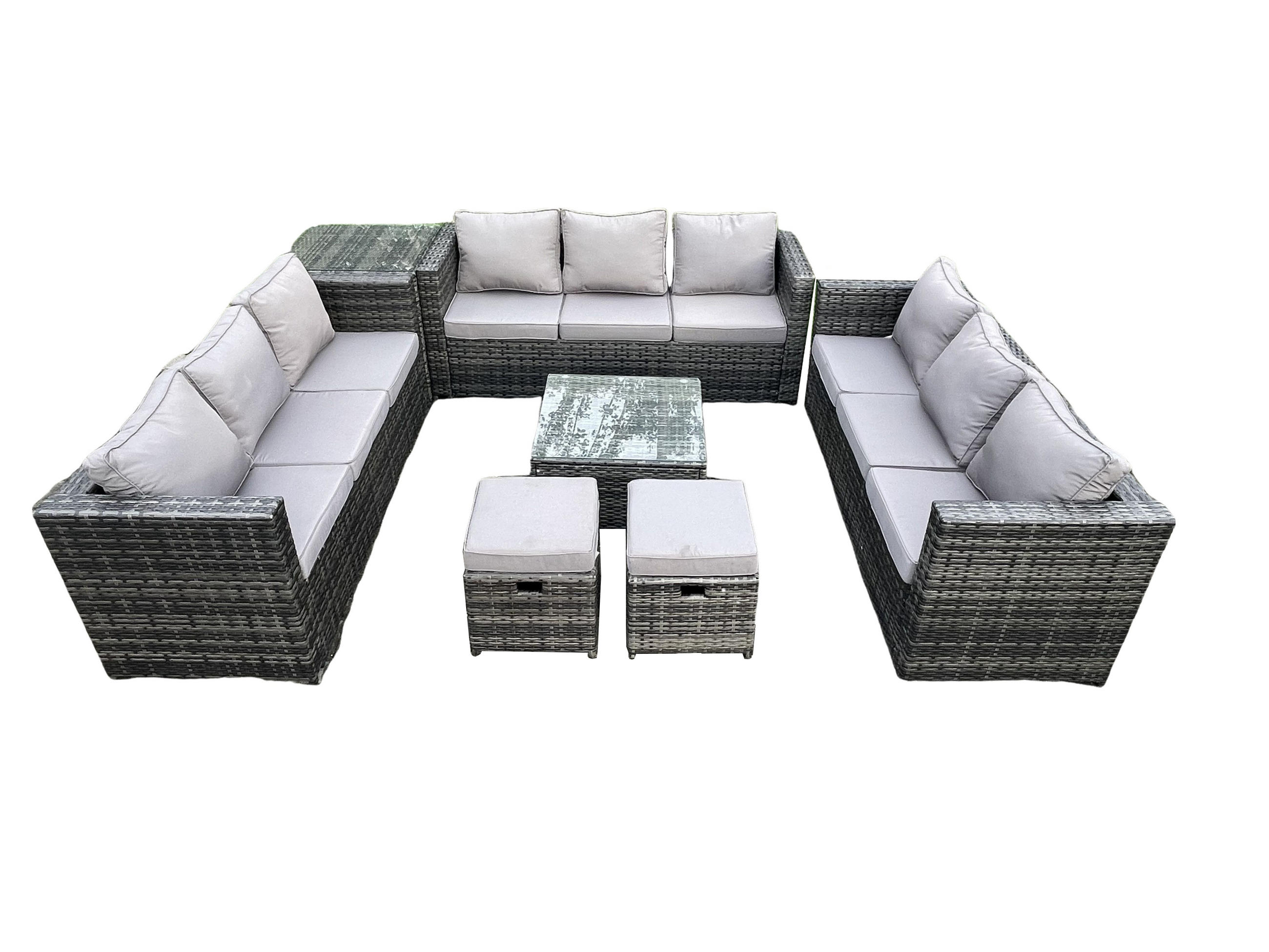 GARTENTISCHGRUPPE Polyrattan 11-Sitzer - Dunkelgrau, Metall - Fimous