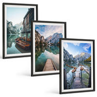 BILDER SET 3er Set - 40x60 cm Schwarzer Rahmen - See Berge Holzboote - Schwarz, Kunststoff (40/60cm) - TULUP