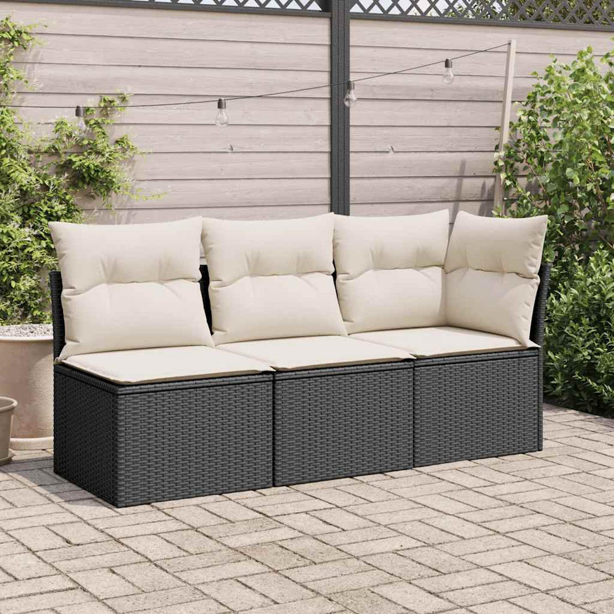 GARTENSOFA Mit Kissen 3-Sitzer Schwarz Poly Rattan - Schwarz, Kunststoff (172/69/62cm) - vidaXL