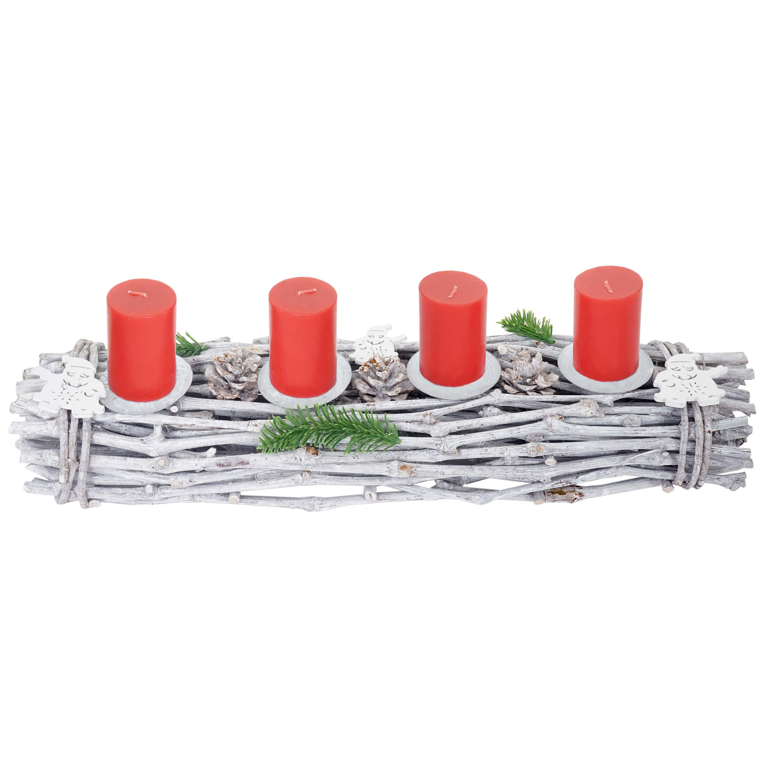 ADVENTSKRANZ LÄNGLICH HOLZ KERZEN ROT Weiß, Rot - Rot/Weiß, Holz (9cm) - MCW