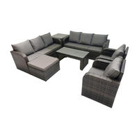 GARTENSOFA SET mit rechteckigem COUCHTISCH Polyrattan 9-Sitzer Dunkelgrau - Dunkelgrau/Grau, Glas/Kunststoff - Fimous