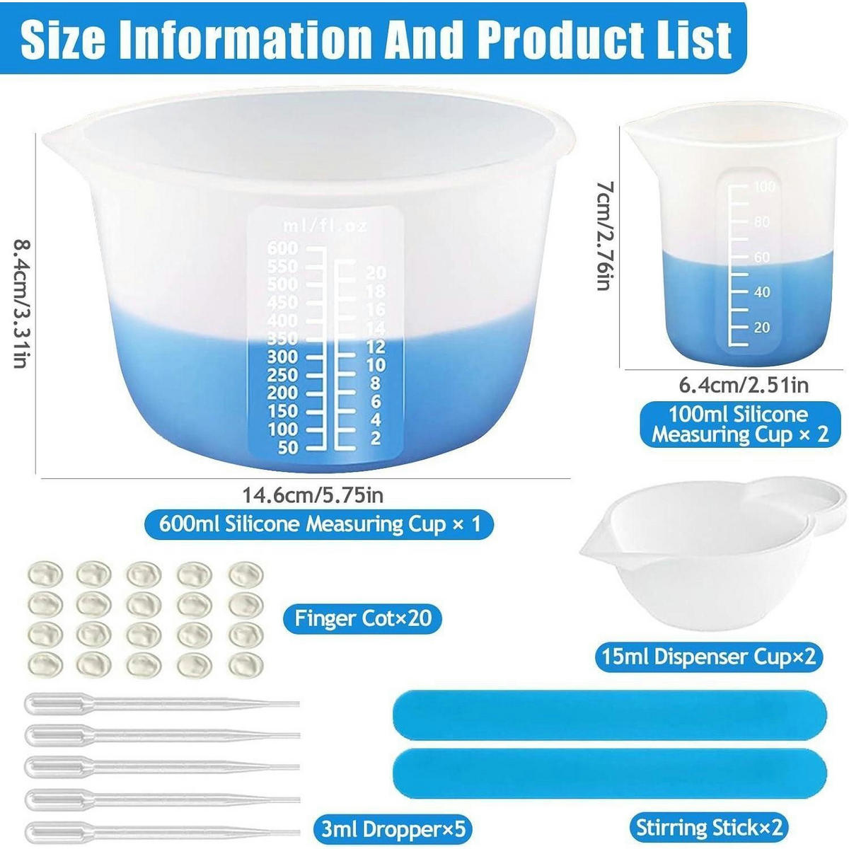 MESSBECHER Set Silikon 600ml mit Zubehör - Transparent, Kunststoff (0.6L)