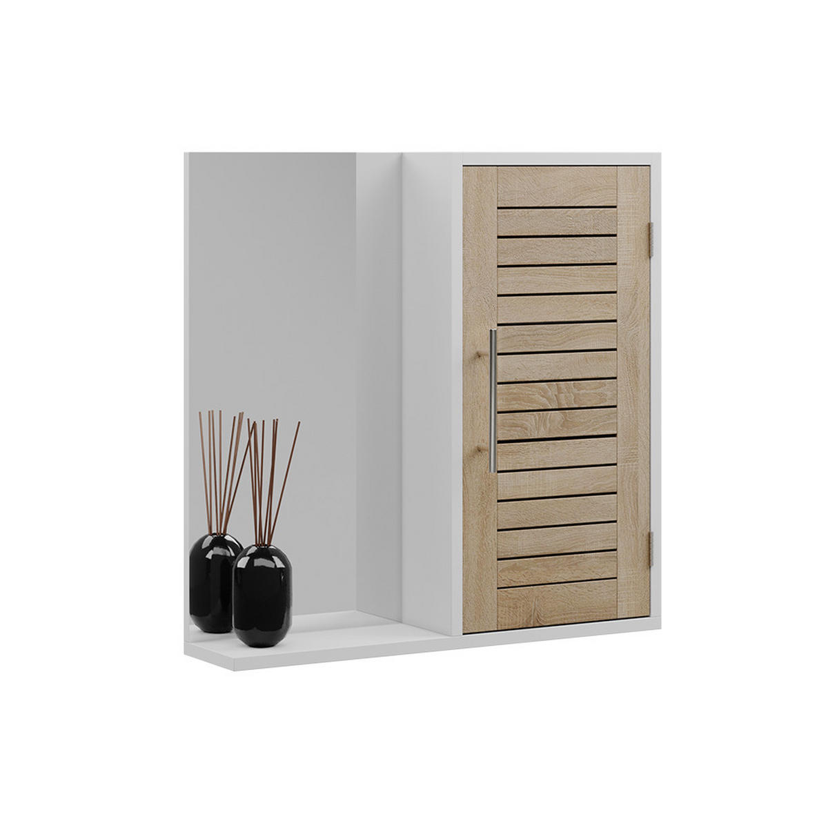 BADSPIEGELSCHRANK Looma Weiß/Eiche 60 x 60 cm mit 3 Fächern - Weiß, Holzwerkstoff (60/60/13.5cm) - Vicco