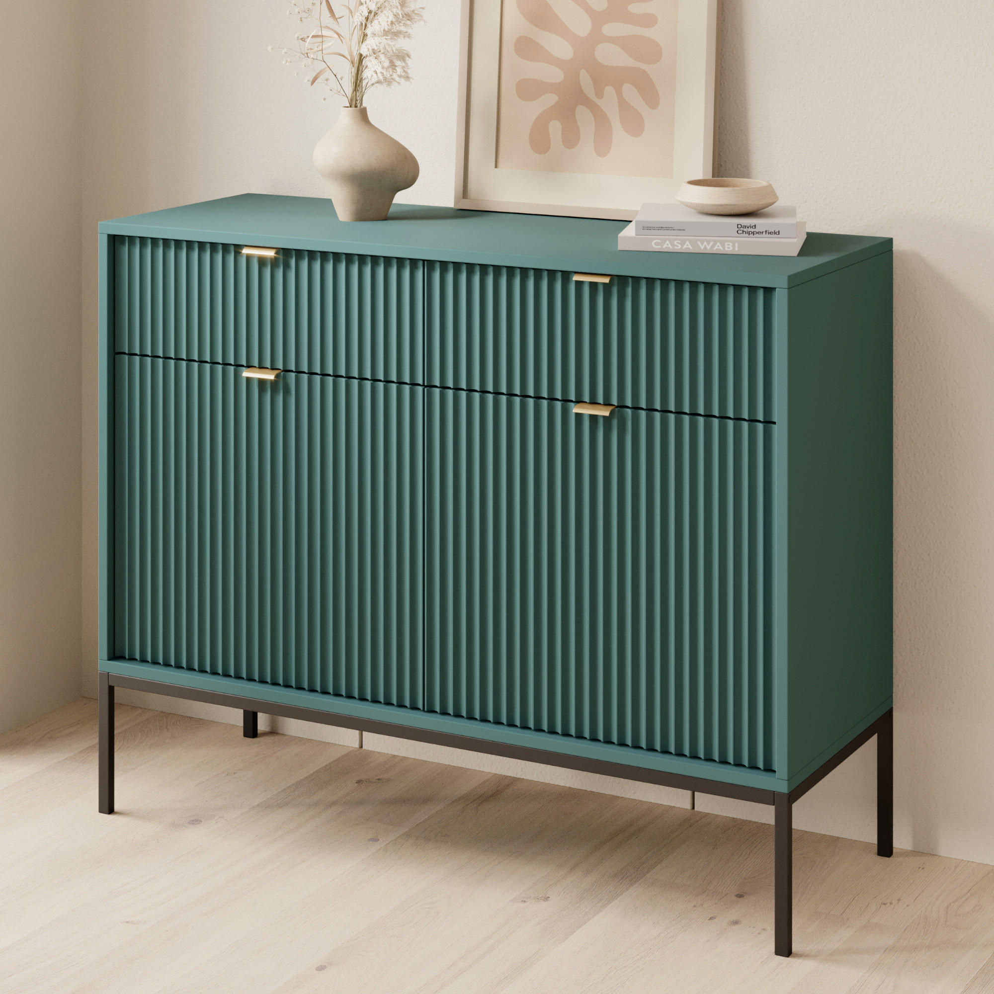 SIDEBOARD NANAIMO KOM2-2D2S Profilierte Fronten, Grün - Grün, Holzwerkstoff/Kunststoff (104/83/39cm) - Komodee