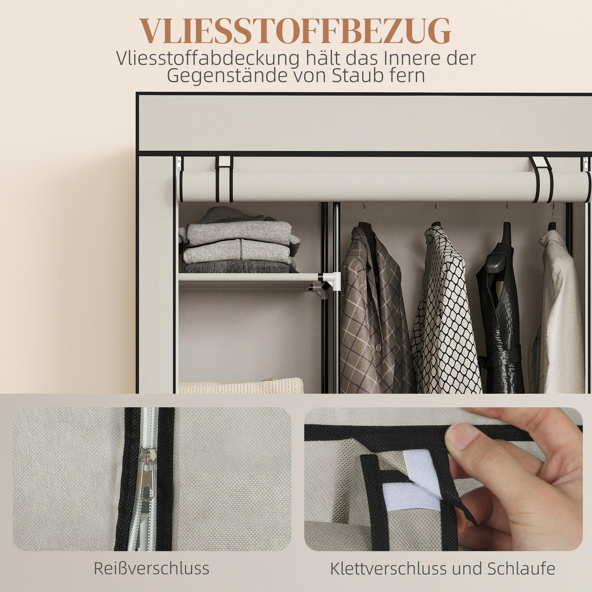 KLEIDERSCHRANK Stoffschrank Creme - Creme, Metall (43/162.5/103cm) - HOMCOM