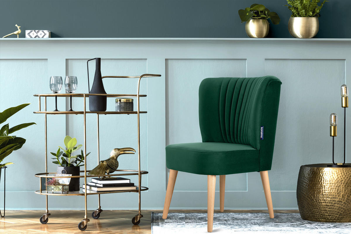 COCKTAILSESSEL DUCO auf hohen Beinen, Dunkelgrün/Buche - Dunkelgrün/Buchefarben, Holz/Textil (63/89/65cm) - KONSIMO®