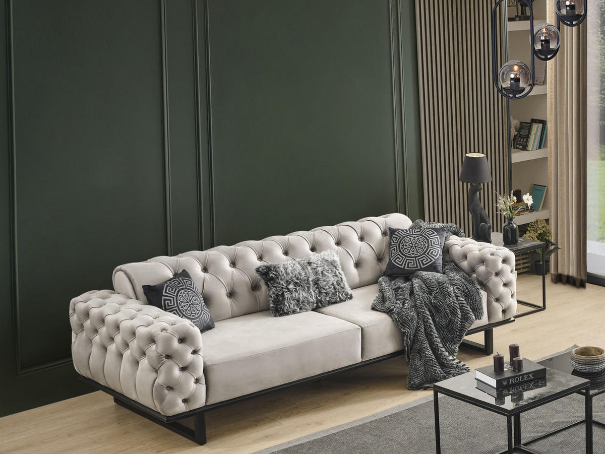 3-SITZER Sofa ZEN SOFA, Seidengrau - Hellgrau, Holz/Textil (270/80/100cm) - Villa Möbel