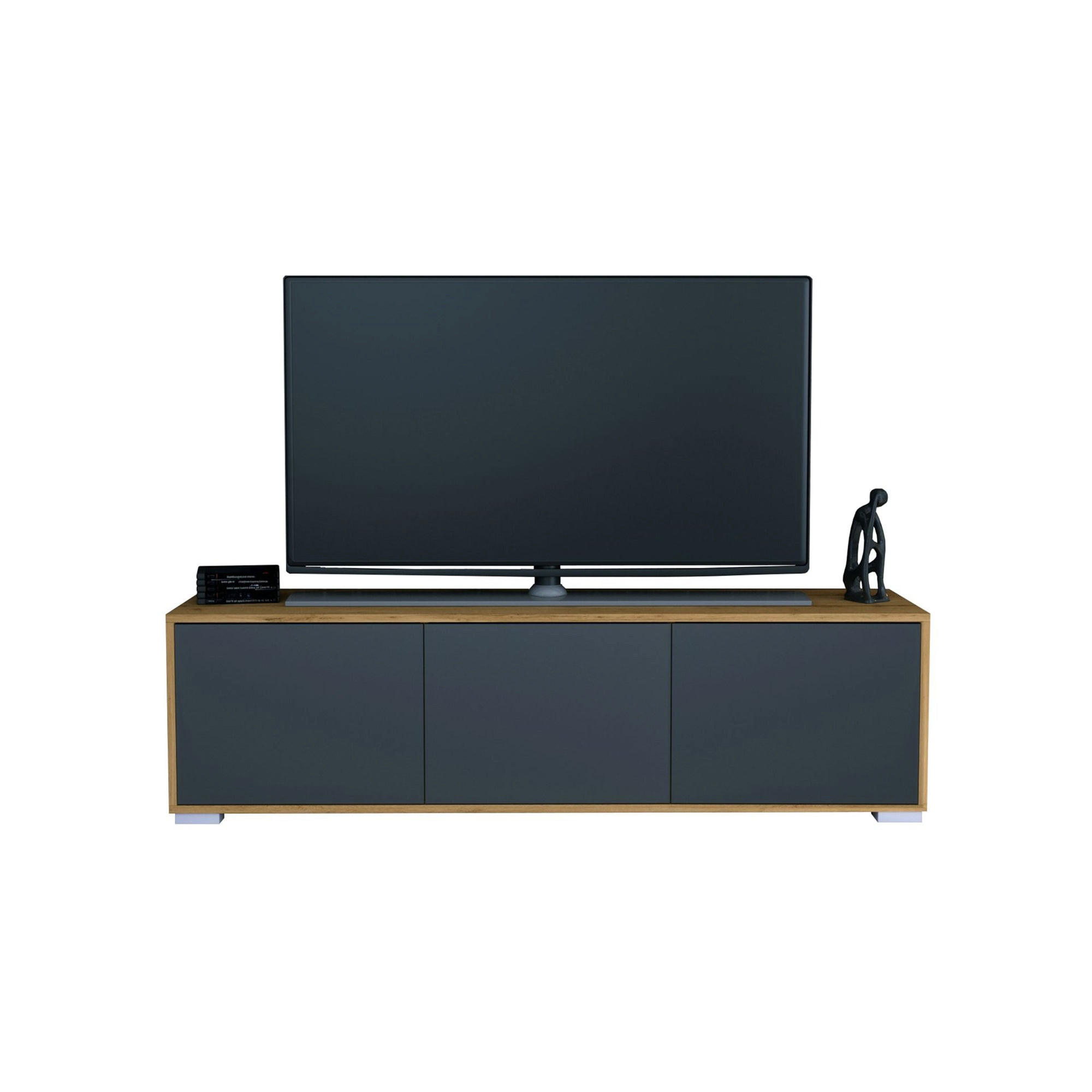 TV-BOARD Elena, Lowboard mit Push-to-Open, Made in Germany, Moderner Fernsehschrank, Eiche Evoke/Anthrazit matt (152,5 x 43 x 37 cm) - Anthrazit, Holzwerkstoff (152.5/43/37cm) - InnoFurn
