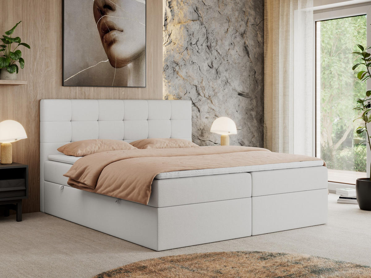 BOXBETT CENTO 120/200 Weiß Kunstleder - H4 - Weiß, Holz/Textil (120/200cm) - MKS
