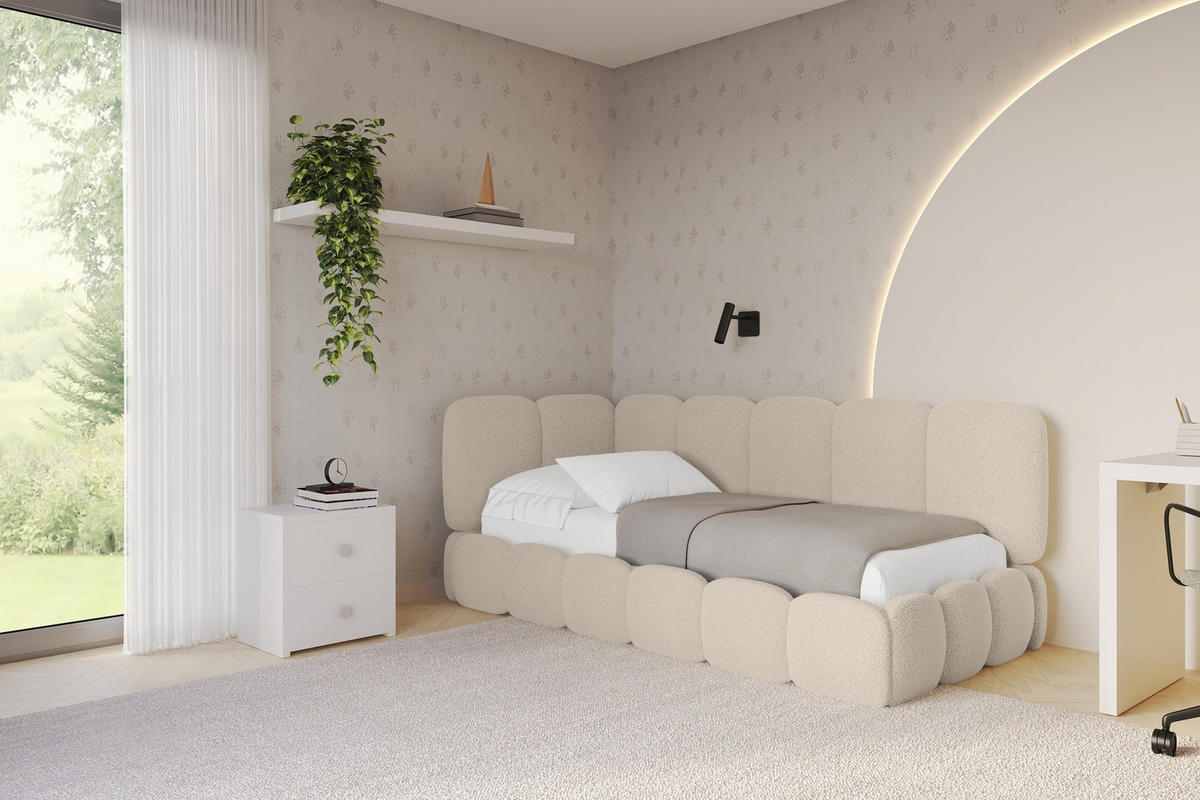 EINZELLBETT Jugendbett mit Bettkasten, Rechts - AVRY 100x200 Dunkelbeige - Taupe/Cappuccino, Holzwerkstoff/Textil (100/200cm) - ALTDECOR
