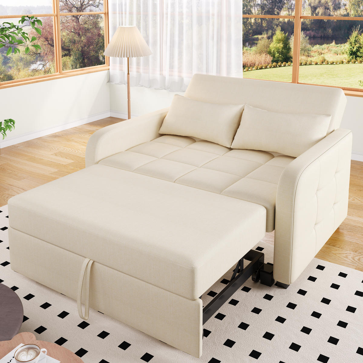 SCHLAFSESSEL Multifunktionales Klapp mit verstellbarer Rückenlehne Beige 127/75/94 cm - Beige, Kunststoff (127/94/75cm) - OKWISH