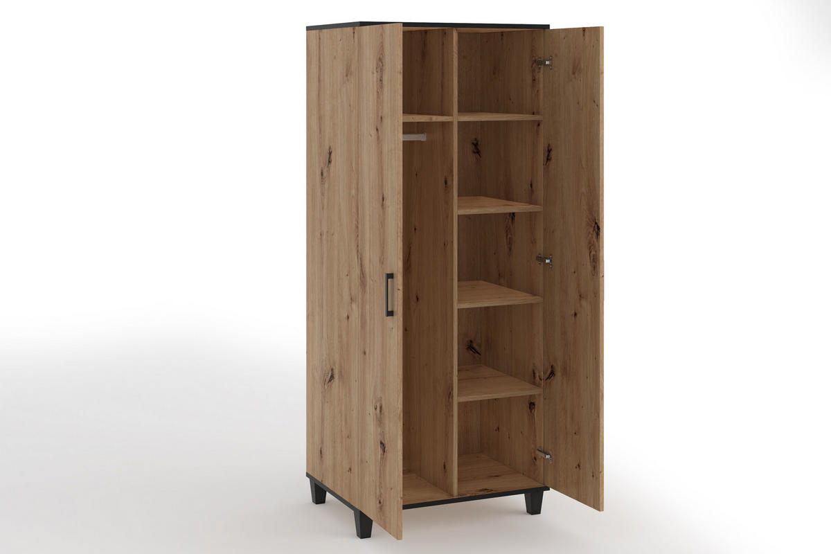 DREHTÜRENSCHRANK Vanessa 80 cm 2-türig, eiche artisan, schwarz - Schwarz/Eiche Artisan, Kunststoff (80/193/56cm) - Margaret Hadas24