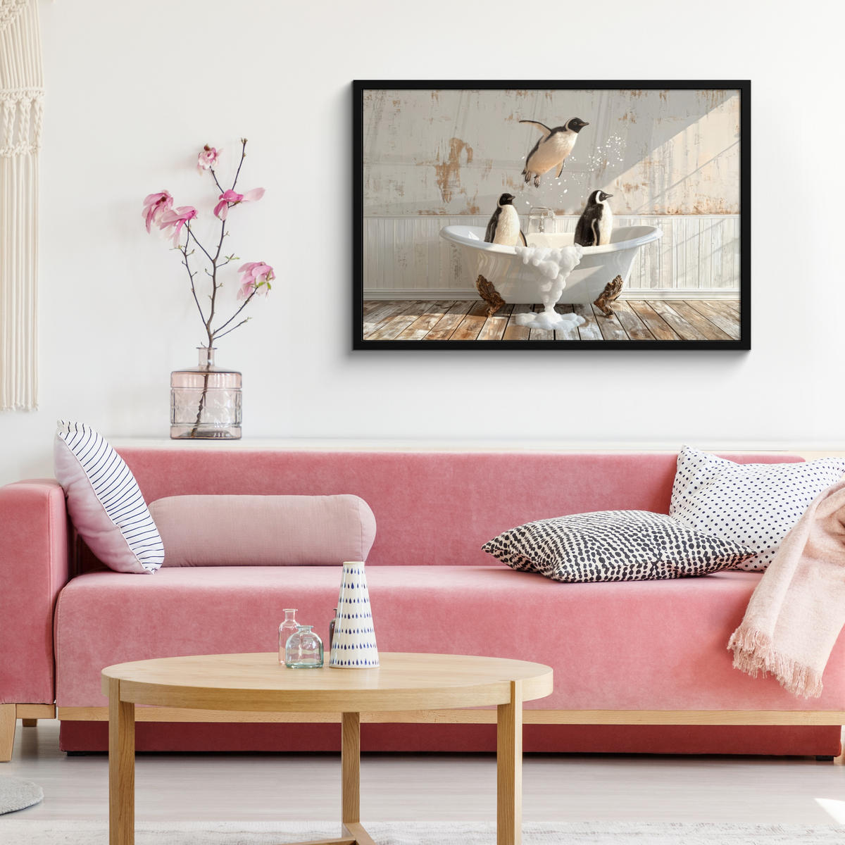 ZARÁMOVANÝ PLAGÁT Vintage - Tučniak - Vaňa - Pena 90x60 cm - čierna, papier (90/60cm) - MuchoWow