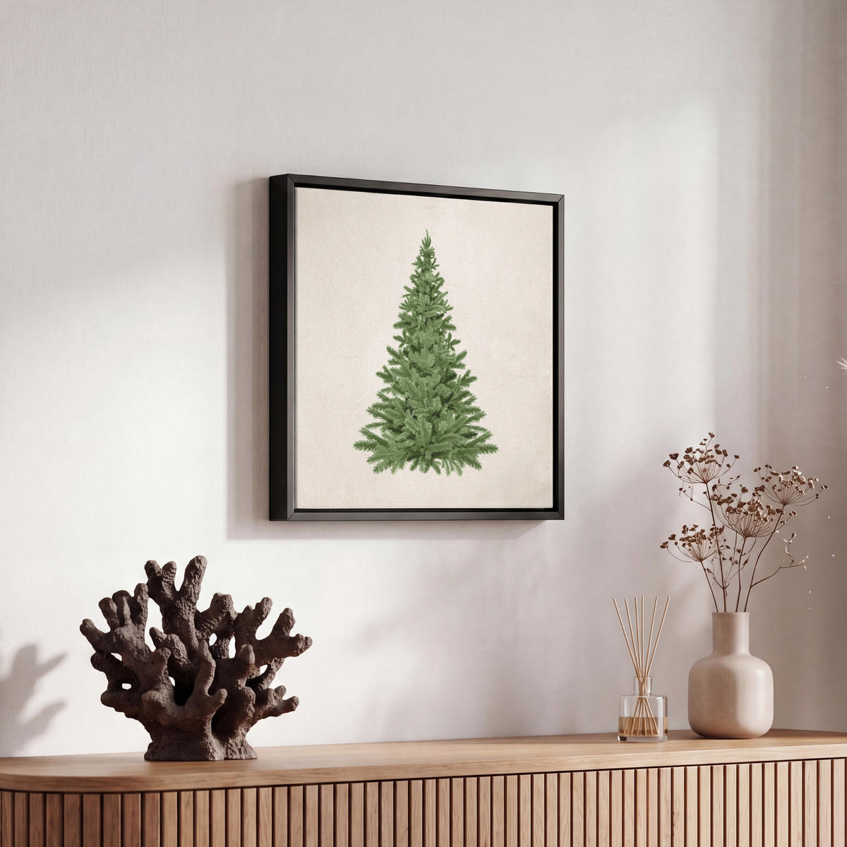 LEINWAND Bilder mit Rahmen - Weihnachtsbaum - Grün - Weihnachten - Feiertage - 20x20 - Olivgrün, Textil (20/20cm) - MuchoWow