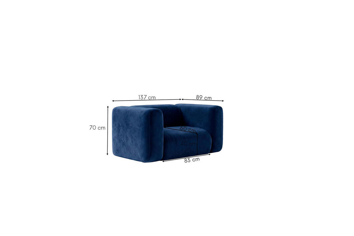 WOHNZIMMERSESSEL Aus Velvet-Stoff Bluvel, Tintenblau, GRETA - Blau, Holz (137/70/89cm) - Kaiser Möbel