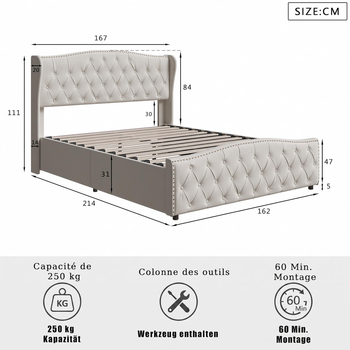 POLSTERBETT 160x200 cm mit Bettkasten, Doppelbett mit Kopfteil, Lattenrost und Stauraum, Samt Beige - Beige, Holz/Textil (160/200cm) - GENKI LIVING