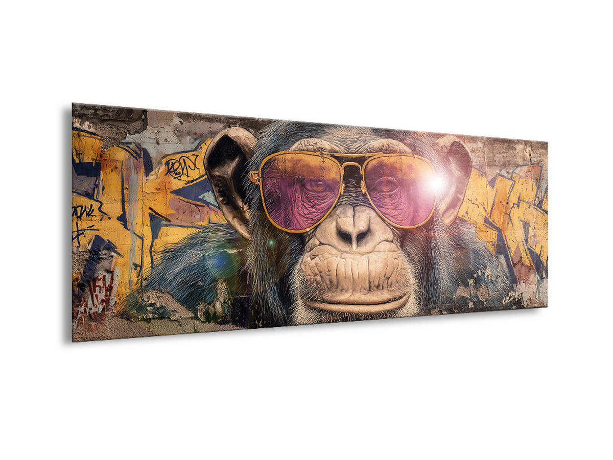 GLASBILD 80x30 cm Schimpanse Street Art - Gelb, Glas (80/30cm) - artissimo