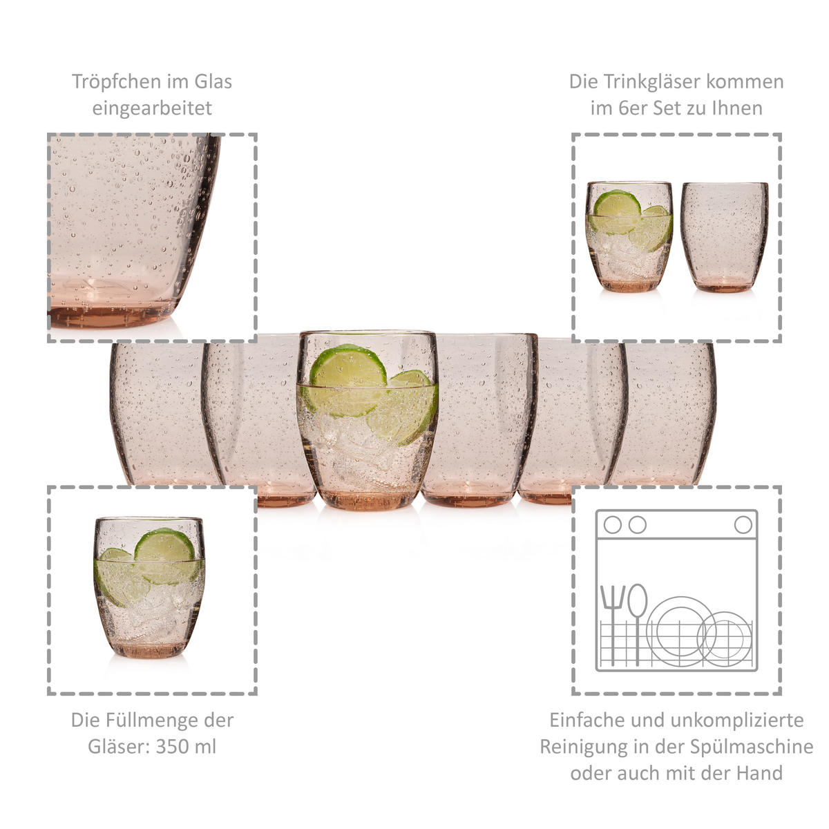 TRINKGLÄSER Set London Braun 6 teilig - Braun, Glas - Sänger