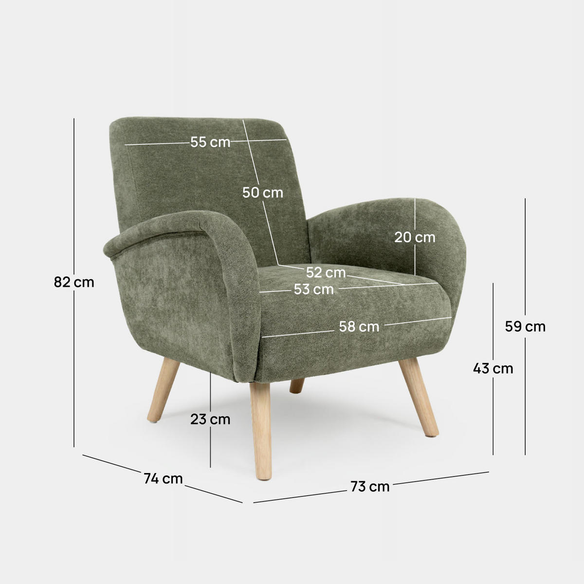 LESESESSEL Iraida Grün 73 cm x 82 cm - Grün, Textil (73/82/74cm) - Klast Home