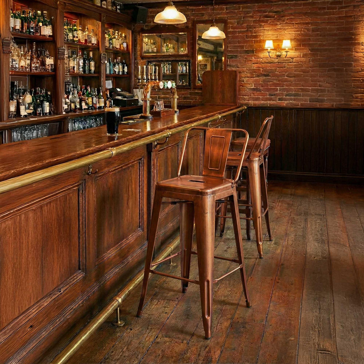 BARHOCKER Metall kupfer - Eukalyptusholzfarben/Kupferfarben, Metall (44/96/43cm) - CLP