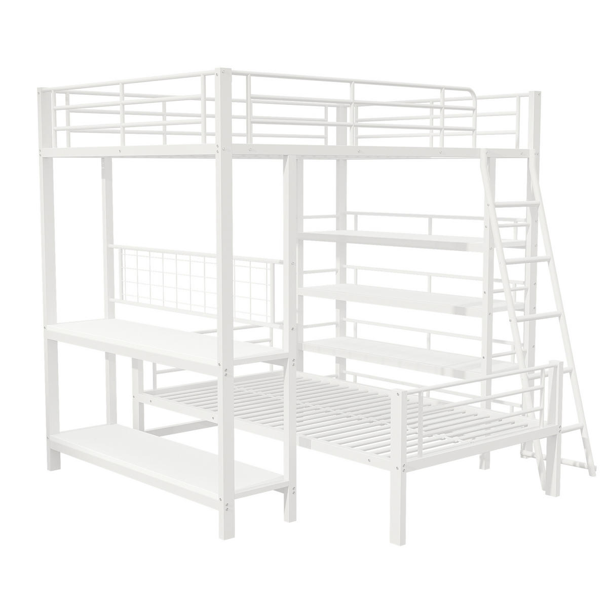 HOCHBETT 140/200 cm Weiß Multifunktionsbett mit Ablagefächern mit Matratze - Weiß, Metall (140/200cm) - OKWISH