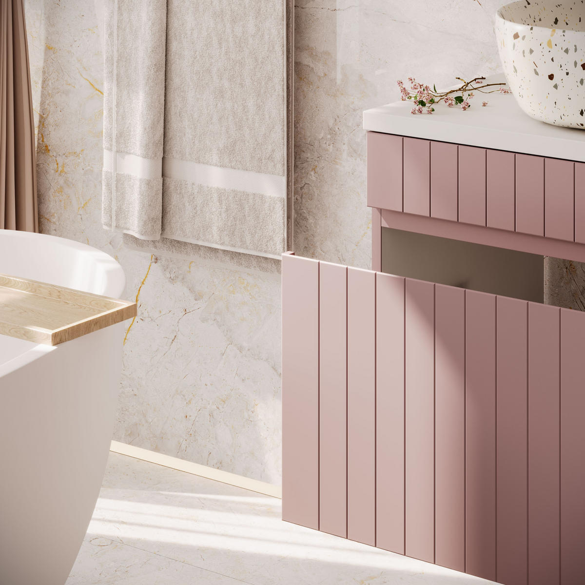 BADMÖBEL-SET FLORIS - Rosa, Holzwerkstoff (80/46/45.6cm) - Lookway
