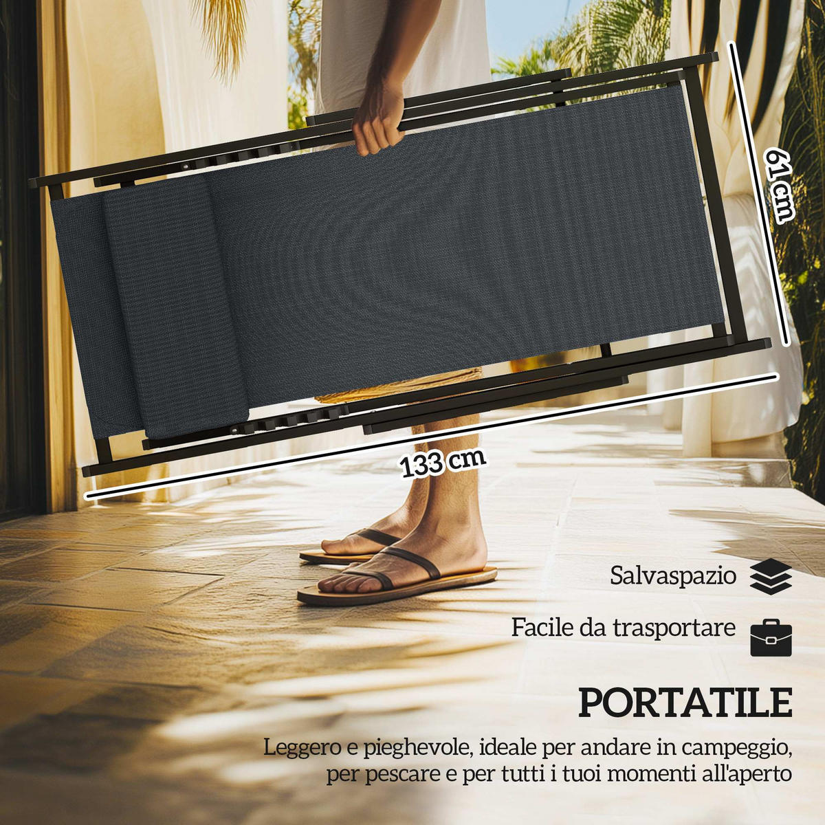 SONNENLIEGE Set aus 2 klappbaren Dunkelgrau 96,5 x 58 x 91,5 cm - Grau, Metall (60/85/100cm) - Vallsero