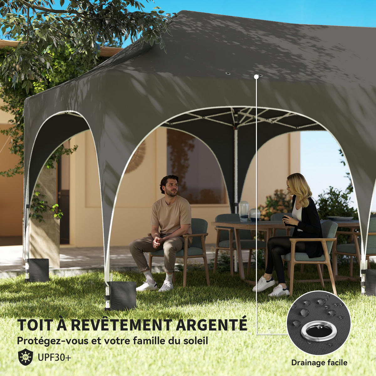 PAVILLON DE-14048 3/6 m, 6 Seitenwände, UV30+ Grau - Dunkelgrau, Metall (300/315/598cm) - ComfortXL