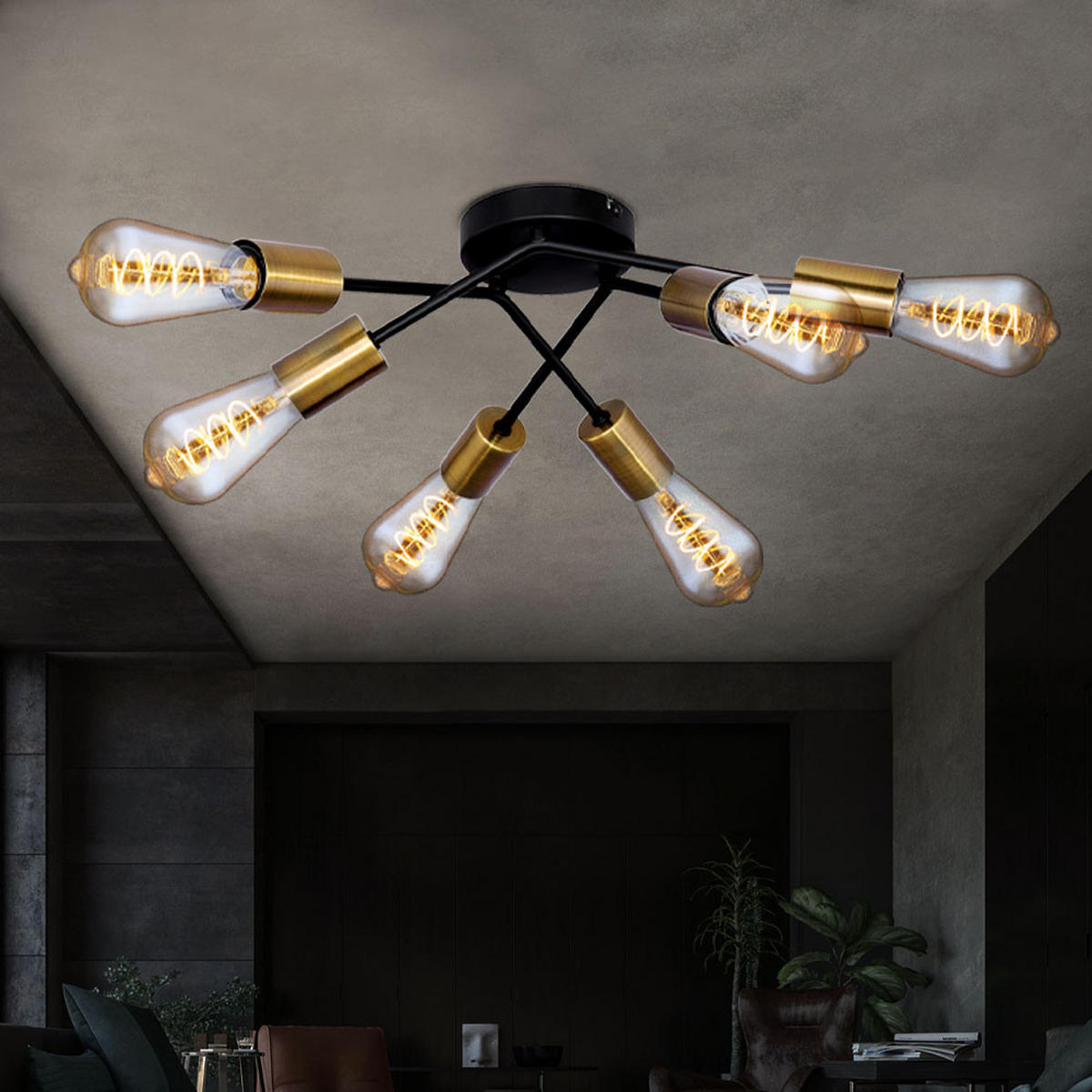 DECKENLEUCHTE Metall Messing Schwarz - Messingfarben, Metall (54.5/54.5/15cm)