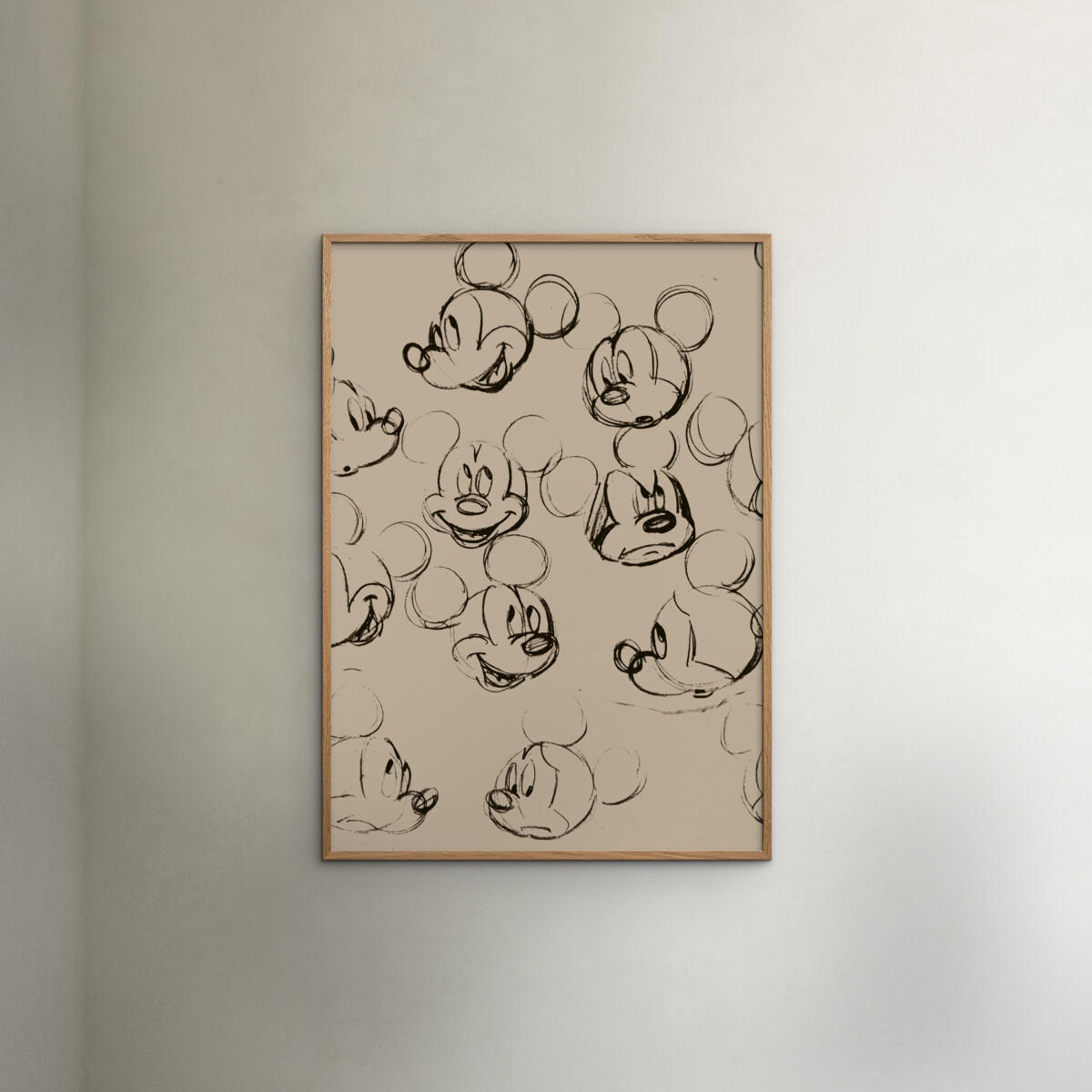 POSTER mit Rahmen Disney - Disney - Mickey Mouse Vintage Drawing No. 01 - Eichefarben/Beige, Holz/Papier (70/100cm) - Poster&Frame