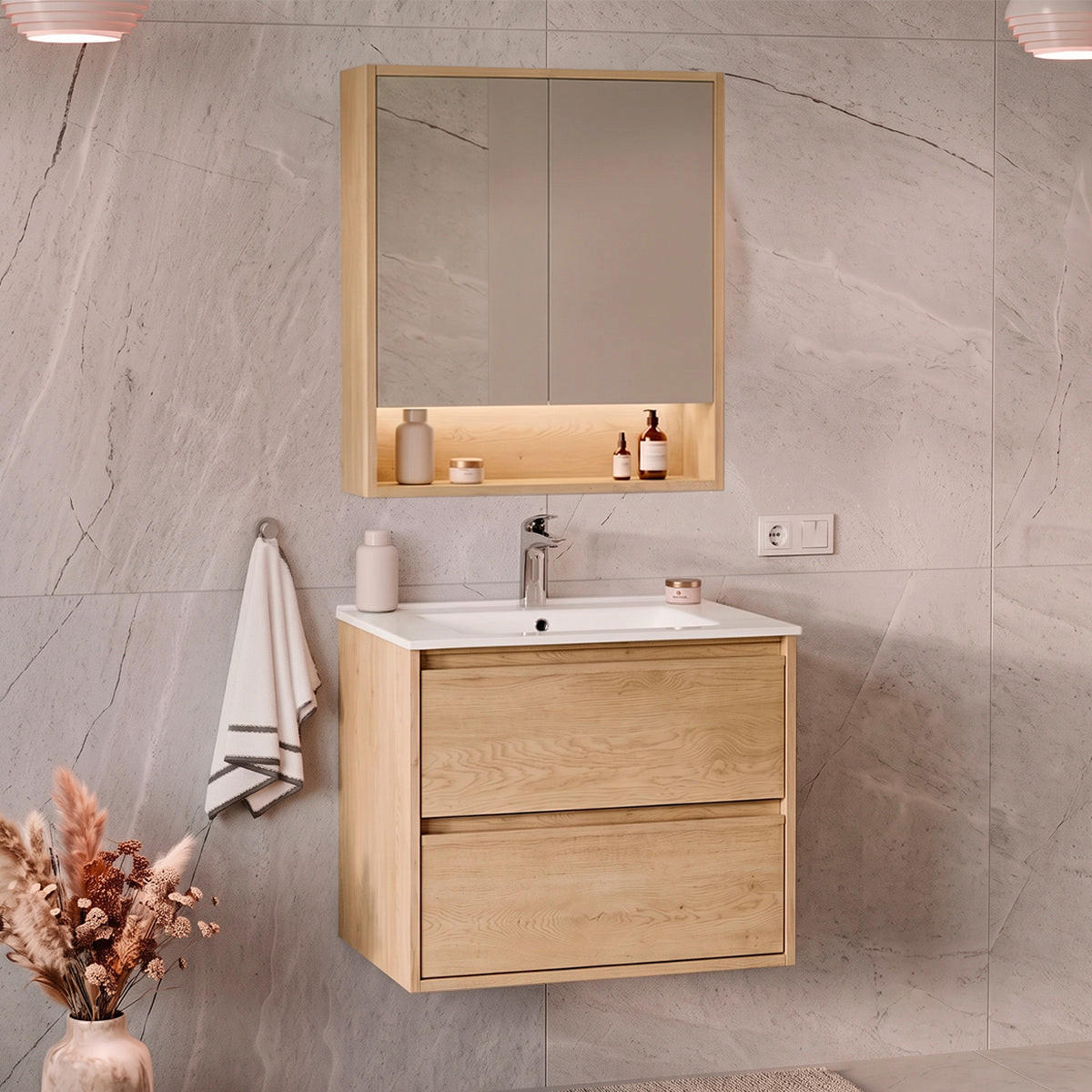 KOUPELNOVÝ NÁBYTEK 61cm Edmé 2er-Set Dřevo - hnědá, kompozitní dřevo (61/52/46cm) - Petits-meubles