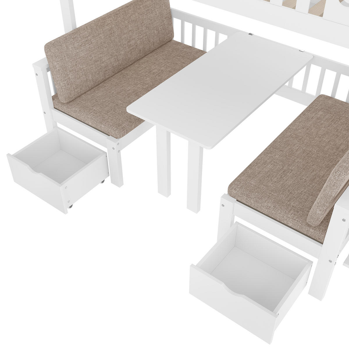 HOCHBETT 90/200 cm 2-in-1-Bett und Schreibtisch mit Stauraumleiter weiß - Weiß, Holz (90/200cm) - OKWISH