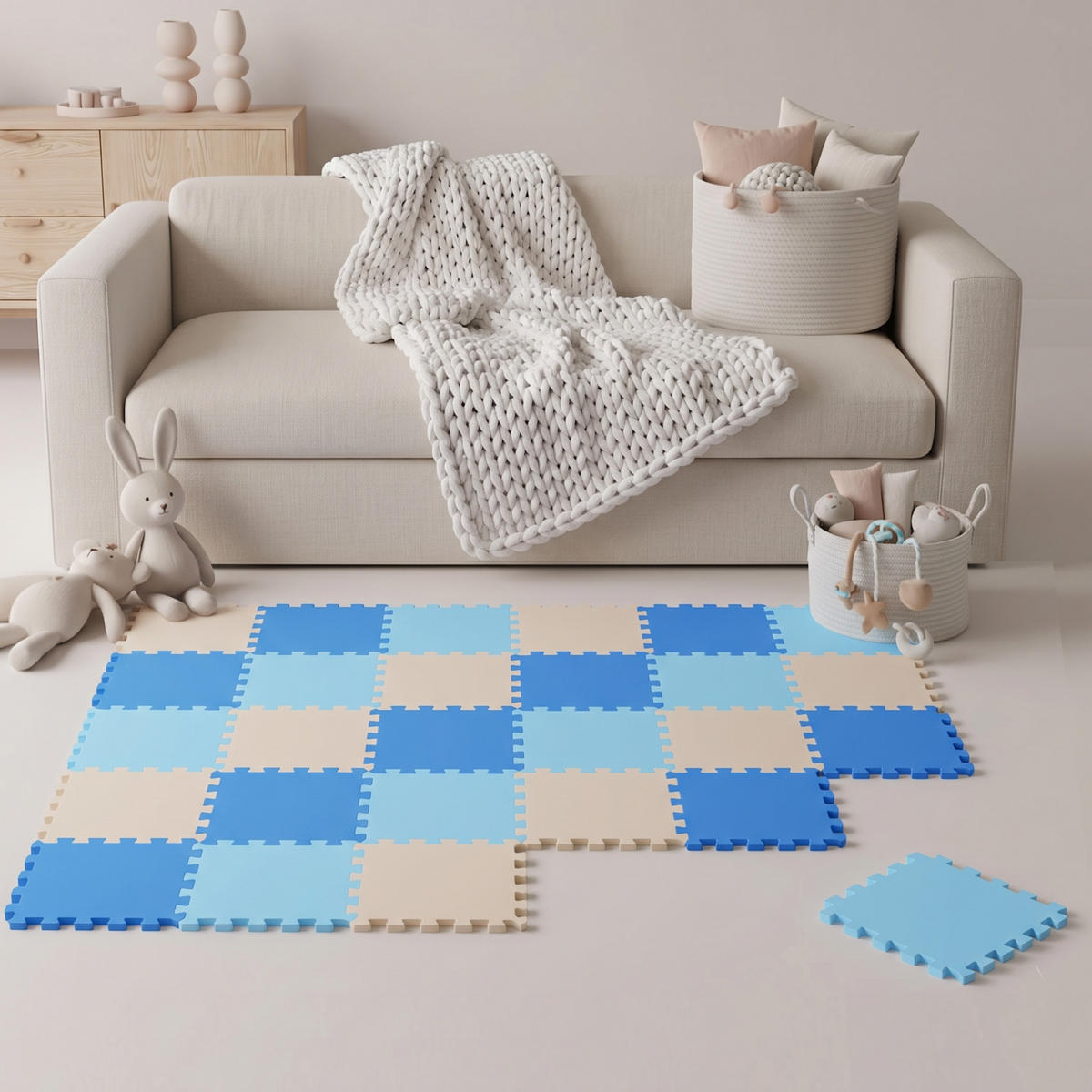 SPIELMATTE ab Null 270/90 cm Puzzlematte Hellblau - Blau, Kunststoff (30/30cm) - Littletom