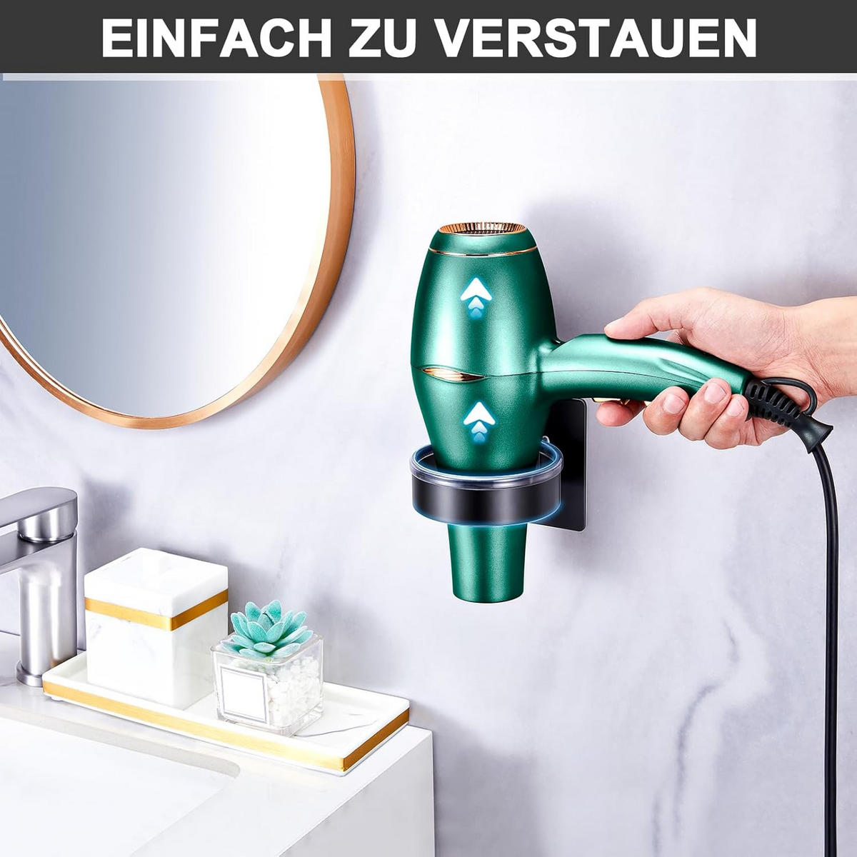 HAARTROCKNERHALTER ,Selbstklebender - Schwarz, Metall (8.5/9/8.5cm) - BELZ