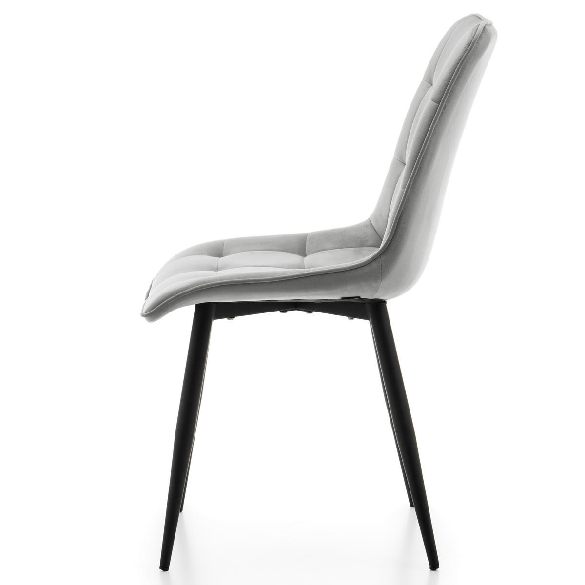 STUHL CHIC gespolsterter mit Steppung - hell grau - Samt Velours - Hellgrau/Schwarz, Metall (50/88/47cm) - NEW HOME