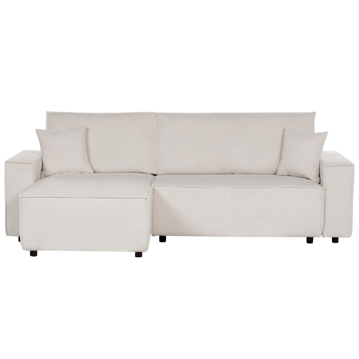 2-SITZER-ECKSOFA Cord cremeweiß linksseitig mit Schlaffunktion Abacka - Schwarz/Weiß, Textil (247/147cm) - Beliani