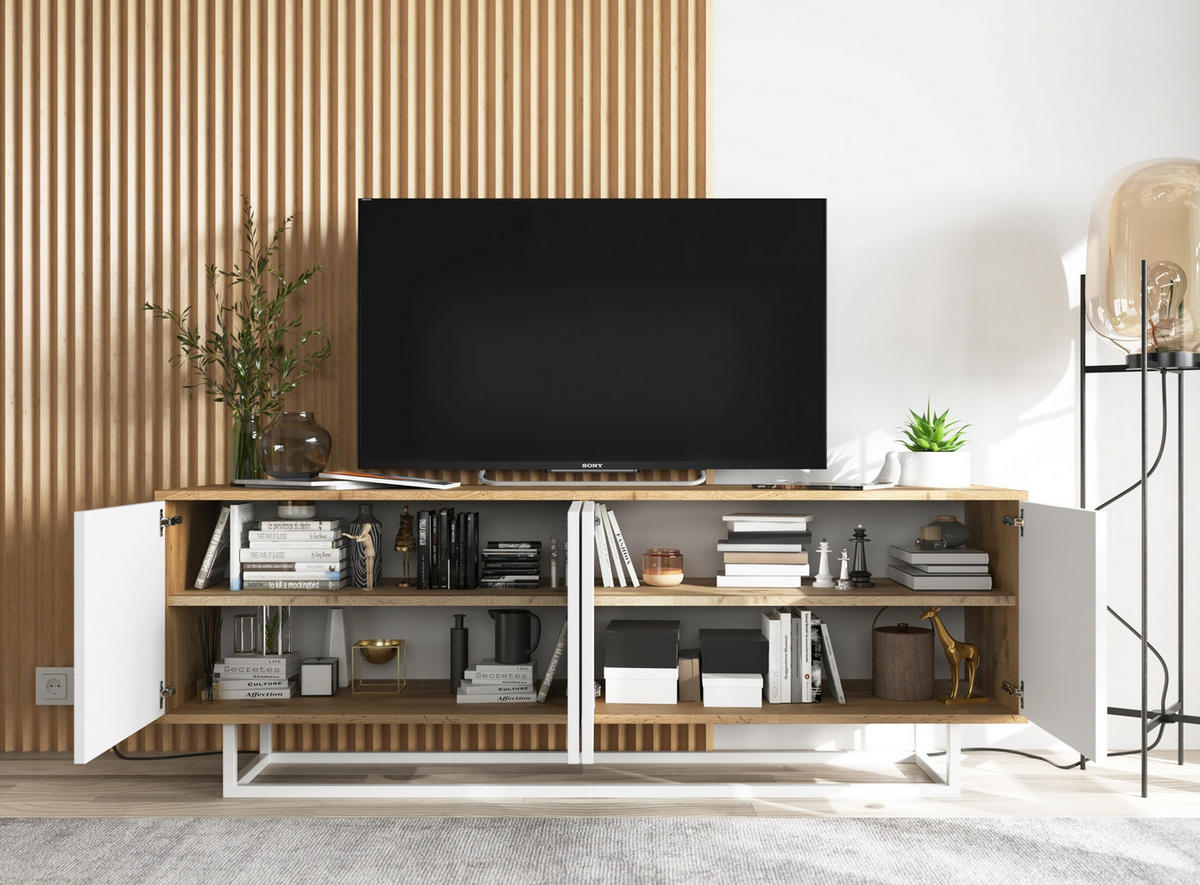 TV-SCHRANK Apollo2 Eiche wotan Weiß Matt 150/53/35 cm - Weiß, Holzwerkstoff/Metall (150/53/35cm) - Meble Lindner
