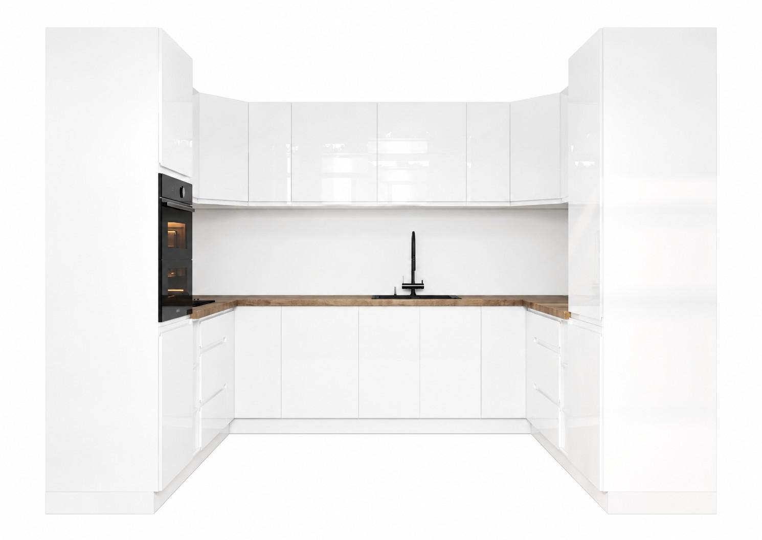 ECKKÜCHE 220 x 300 x 220 cm – Velmora K102-G780 – in Weiß / Hochglanz - Weiß, Holz (320/212/58cm) - ROYAL24_MARKT