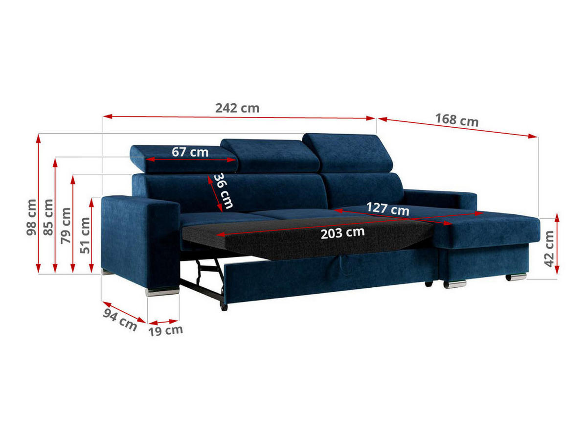 ECKSOFA FOX-L Dunkelblau - Silberfarben/Dunkelblau, Kunststoff/Textil (242/168cm) - MKS