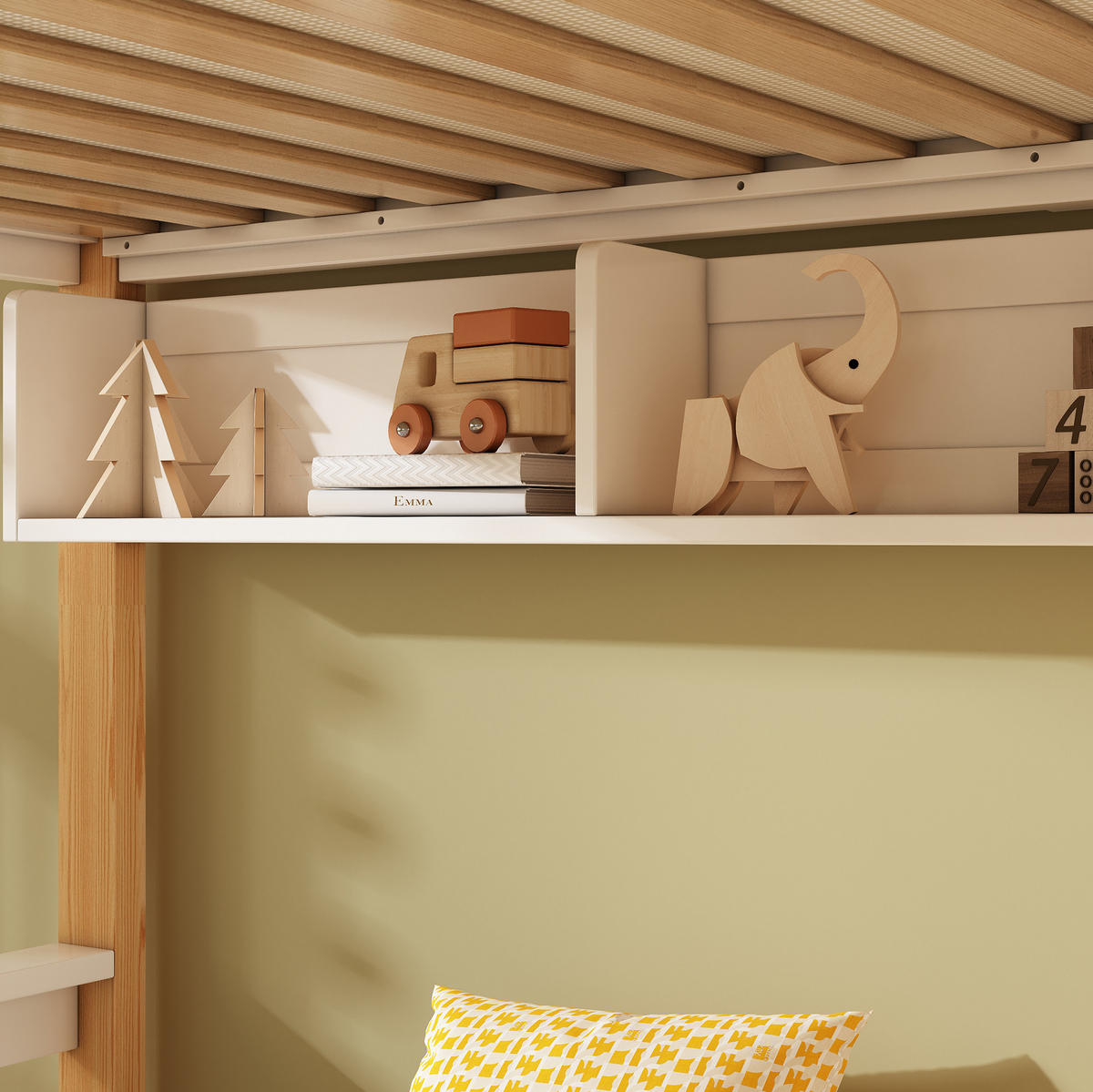 ETAGENBETT aus Massivholz 90x200/140x200 cm Weiß/Natur mit Leiterschrank, Schubladen und Kreidetafel - Weiß, Holzwerkstoff (90/200cm) - IVMEU