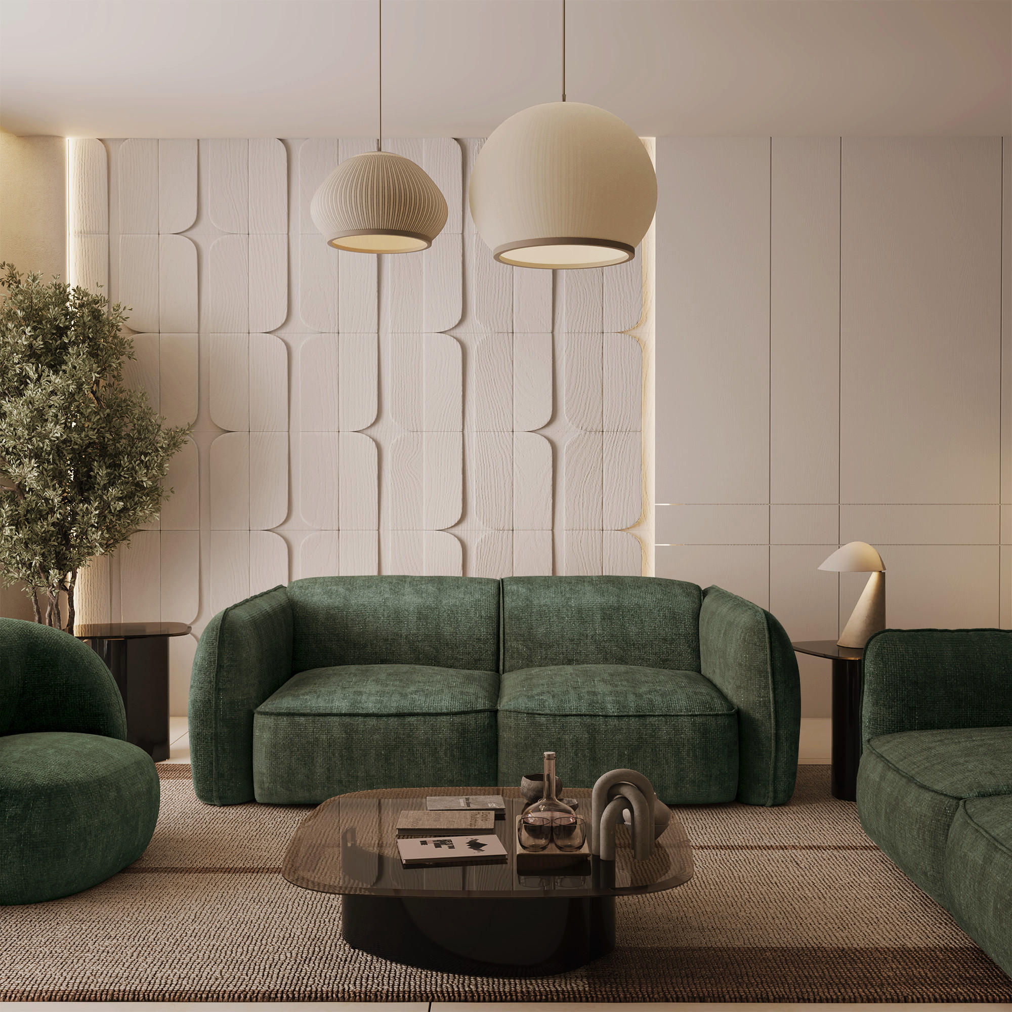 SOFA 4-SITZER Rastervelours Olivgrün 230cm - Olivgrün, Textil (230/74/90cm) - Sia Home